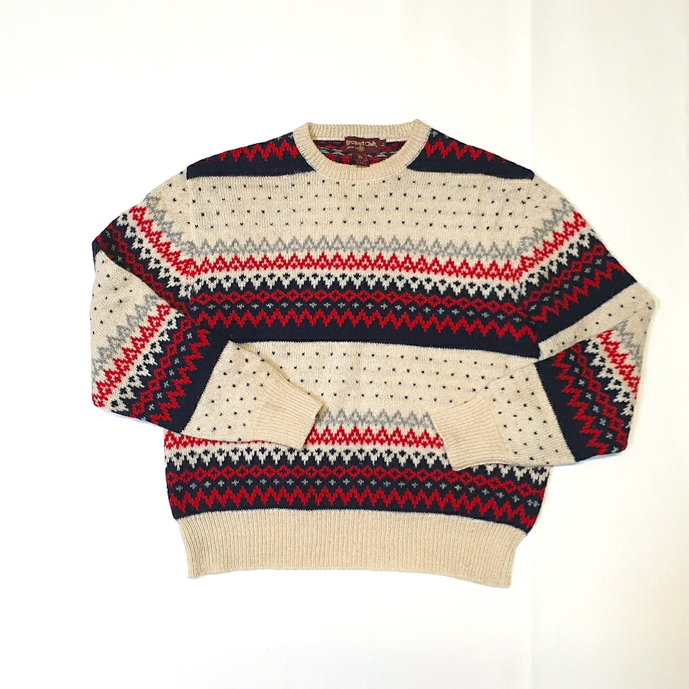 RACQUET CLUB Wool Fair Isle Men Sweater size LARGE